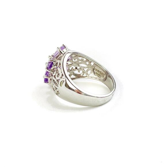 Ring Purple Flower Faceted Synthetic Amethyst Silver Tone Thai Fashion Vintage - Picture 5 of 14